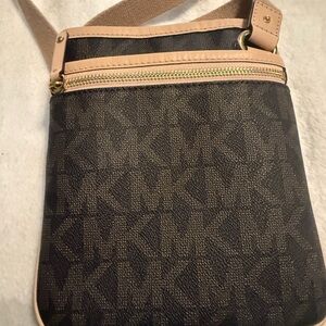Michael Kors Dark Brown and Beige Crossbody Bag